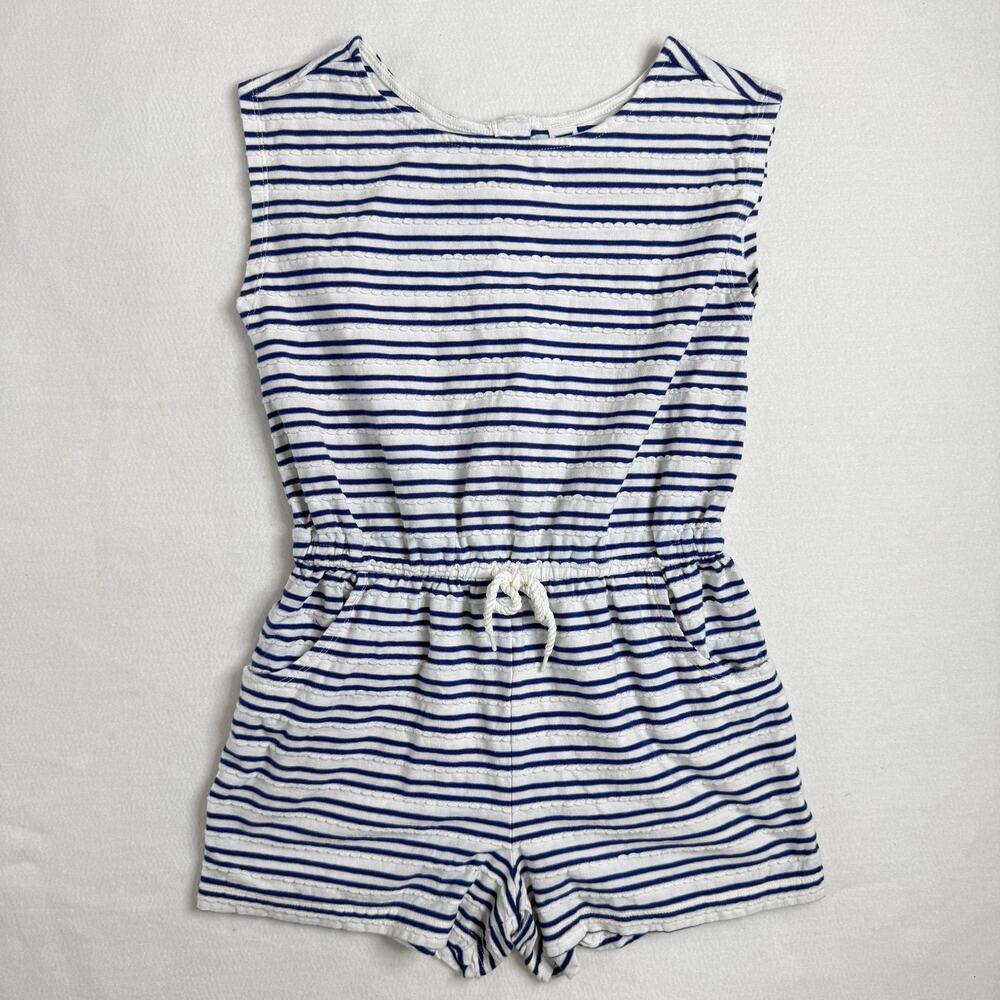 Janie And Jack Romper Girls 10 White Navy Stripe Cotton Jersey Casual Summer